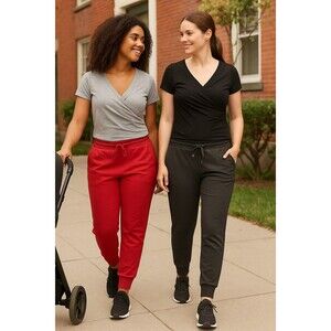 Fabletics Women’s Performance Joggers (Scrubs) Bundle One Red  One Gray  Medium
